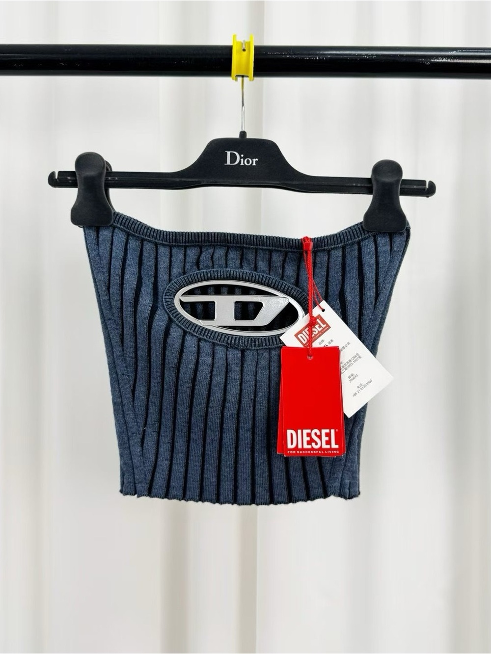 🚩steal Diesel Navy Ribbed Cropped Tube Top with Oval Cutout